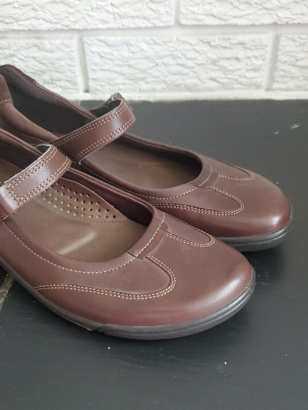 Ecco Women's Dark Brown Mary Jane Flats Sz 6.5 Career Casual Confort Active - Picture 4 of 13